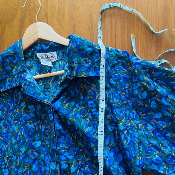 Vintage Notations Blue Jewel Tones Button Up Blouse - Picture 6 of 9